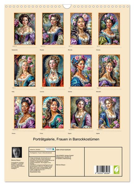 Produktbild: Portr&auml;tgalerie, Frauen in Barockkost&uuml;men (Wandkalender 2026 DIN A3 hoch), CALVENDO Monatskalender