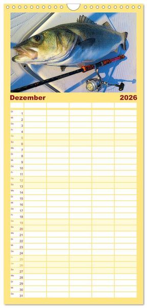 Produktbild: Familienplaner 2026 - Anglergl&uuml;ck - den Fisch am Haken mit 5 Spalten (Wandkalender, 21 x 45 cm) CALVENDO