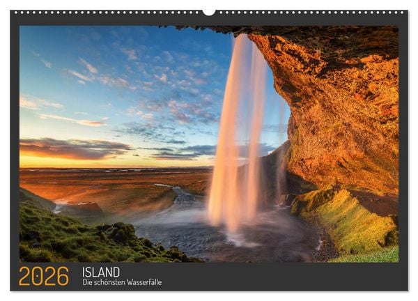 Island - Die schönsten Wasserfälle (Wandkalender 2026 DIN A2 quer), CALVENDO Monatskalender