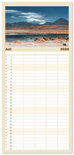 Produktbild: Familienplaner 2026 - Chile - Die stille Kraft der Atacama mit 5 Spalten (Wandkalender, 21 x 45 cm) CALVENDO