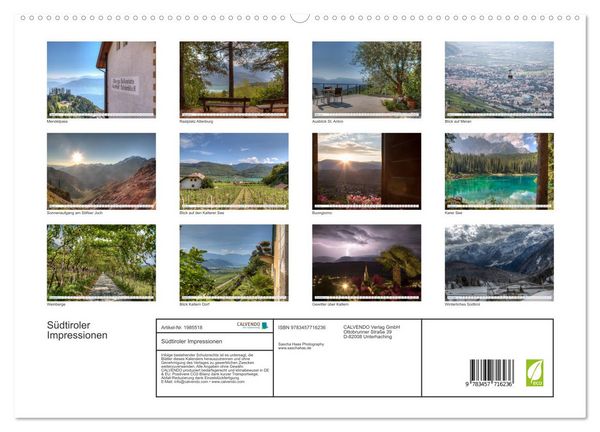 Produktbild: S&uuml;dtiroler Impressionen (hochwertiger Premium Wandkalender 2026 DIN A2 quer), Kunstdruck in Hochglanz