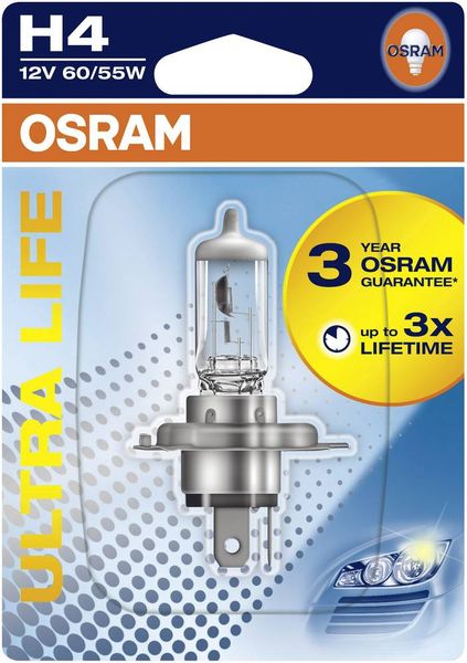 Osram Auto Halogen Leuchtmittel Ultra Life H4 55/60W 12V