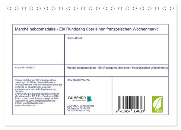 Produktbild: March&eacute; hebdomadaire - Ein Rundgang &uuml;ber einen franz&ouml;sischen Wochenmarkt (Tischkalender 2026 DIN A5 quer), CALVENDO Monatskalender