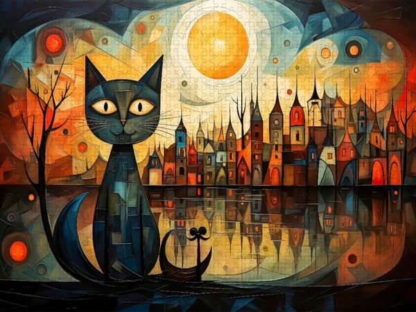 Produktbild: CALVENDO Puzzle Katzen, eine wunderbare Nacht | 1000 Teile Lege-Gr&ouml;&szlig;e 64x48cm Foto-Puzzle f&uuml;r gl&uuml;ckliche Stunden