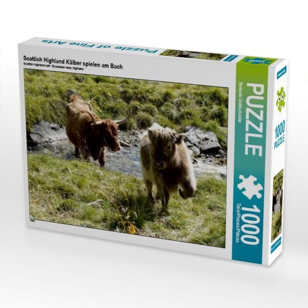 Produktbild: CALVENDO Puzzle Scottish Highland K&auml;lber spielen am Bach | 1000 Teile Lege-Gr&ouml;&szlig;e 64x48cm Foto-Puzzle f&uuml;r gl&uuml;ckliche Stunden