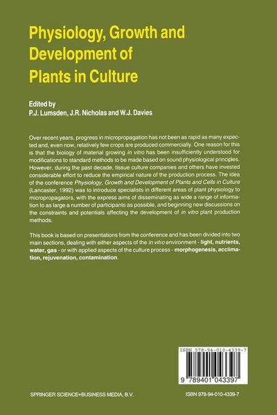 Produktbild: Physiology, Growth and Development of Plants in Culture