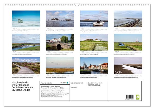 Produktbild: Nordfriesland - weiter Horizont, faszinierende Natur, idyllische St&auml;dte (Wandkalender 2026 DIN A2 quer), CALVENDO Monatskalender