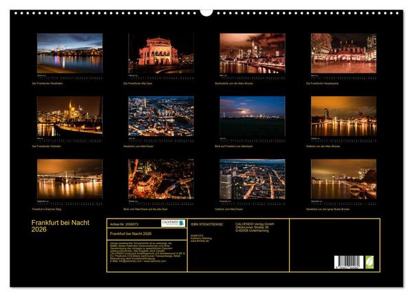 Produktbild: Frankfurt bei Nacht 2026 (Wandkalender 2026 DIN A2 quer), CALVENDO Monatskalender