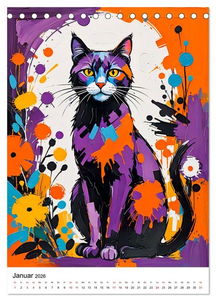 Produktbild: Pop-Art Katzen - Moderne, verr&uuml;ckte Katzenportr&auml;ts (Tischkalender 2026 DIN A5 hoch), CALVENDO Monatskalender