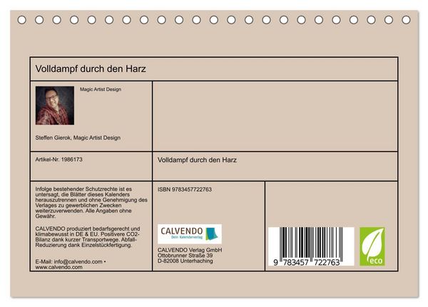 Produktbild: Volldampf durch den Harz (Tischkalender 2026 DIN A5 quer), CALVENDO Monatskalender