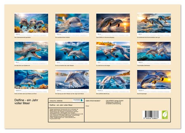 Produktbild: Delfine - ein Jahr voller Meer (Wandkalender 2026 DIN A3 quer), CALVENDO Monatskalender