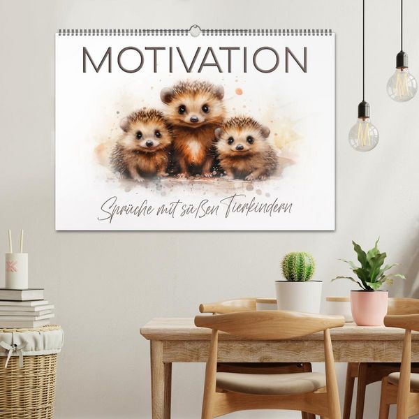 Produktbild: MOTIVATION Spr&uuml;che mit s&uuml;&szlig;en Tierkindern (Wandkalender 2026 DIN A2 quer), CALVENDO Monatskalender