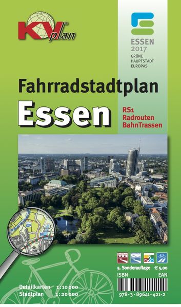 Produktbild: Essen  Fahrradstadtplan, KVplan, Radkarte/Wanderkarte/Stadtplan, 1:20.000 / 1:10.000