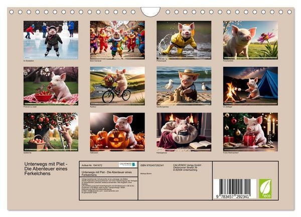 Produktbild: Unterwegs mit Piet - Die Abenteuer eines Ferkelchens (Wandkalender 2026 DIN A4 quer), CALVENDO Monatskalender