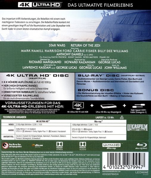 Produktbild: Star Wars - Die R&uuml;ckkehr der Jedi-Ritter (4K Ultra HD) (+ Blu-ray 2D) (+ Bonus-Blu-ray)
