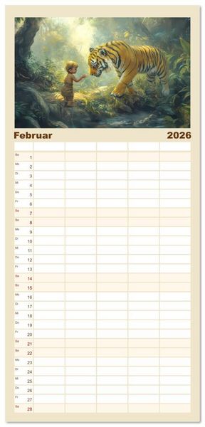 Produktbild: Familienplaner 2026 - Vertr&auml;umte Begegnungen - Kinderkalender mit 5 Spalten (Wandkalender, 21 x 45 cm) CALVENDO