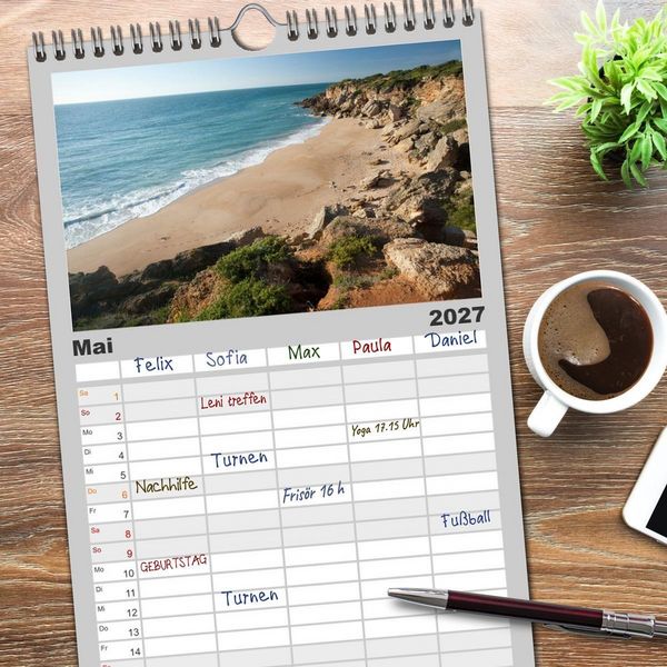 Produktbild: Familienplaner 2027 - Momente einer Reise - Costa de la Luz mit 5 Spalten (Wandkalender, 21 x 45 cm) CALVENDO