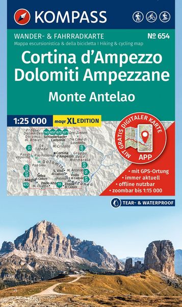 Produktbild: KOMPASS Wanderkarte 654 Cortina d'Ampezzo, Dolomiti Ampezzane, Monte Antelao 1:25.000