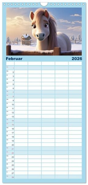 Produktbild: Familienplaner 2026 - Niedliche Ponys mit 5 Spalten (Wandkalender, 21 x 45 cm) CALVENDO