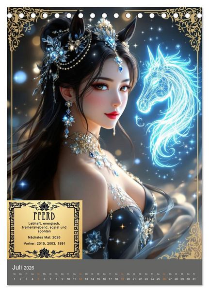 Produktbild: Magische chinesische Tierkreiszeichen (Tischkalender 2026 DIN A5 hoch), CALVENDO Monatskalender