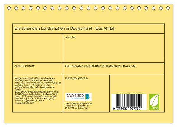 Produktbild: Die sch&ouml;nsten Landschaften in Deutschland - Das Ahrtal (Tischkalender 2026 DIN A5 quer), CALVENDO Monatskalender