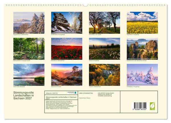 Produktbild: Stimmungsvolle Landschaften in Sachsen 2027 (Wandkalender 2027 DIN A2 quer), CALVENDO Monatskalender