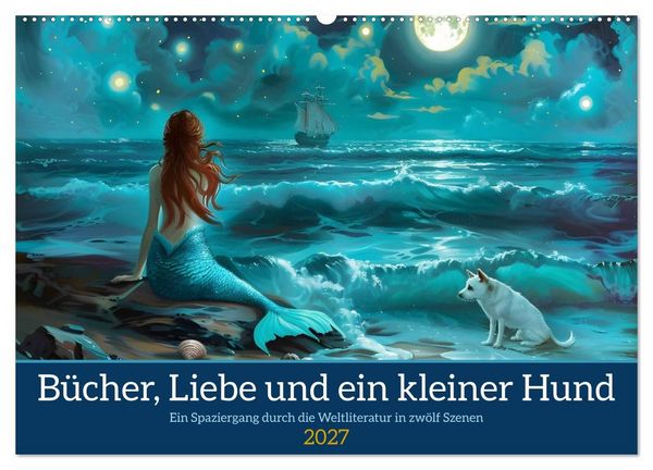 Produktbild: B&uuml;cher, Liebe und ein kleiner Hund (Wandkalender 2027 DIN A2 quer), CALVENDO Monatskalender