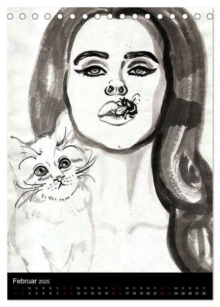 Produktbild: Kesse Mietzen - Burlesque cats II - mit flotten Linien gezeichnete Pin-up Katzen (Tischkalender 2025 DIN A5 hoch), CALVENDO Monatskalender