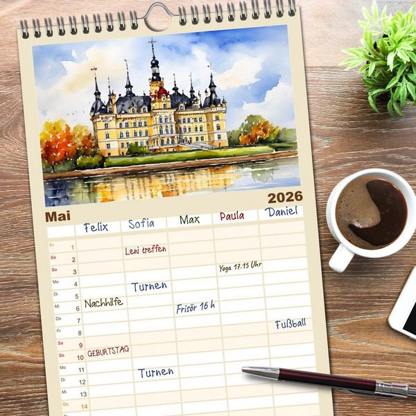 Produktbild: Familienplaner 2026 - M&auml;rchenschl&ouml;sser und Burgen mit 5 Spalten (Wandkalender, 21 x 45 cm) CALVENDO