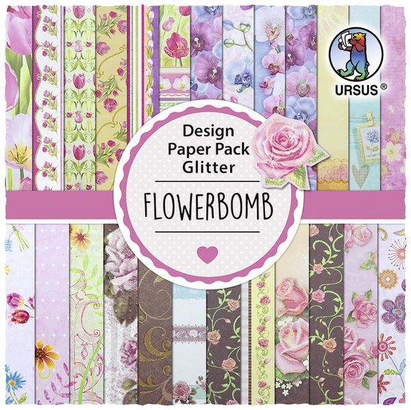 Produktbild: URSUS Spezialpapiere Design Paper Pack Glitter Flowerbomb, 30 Blatt