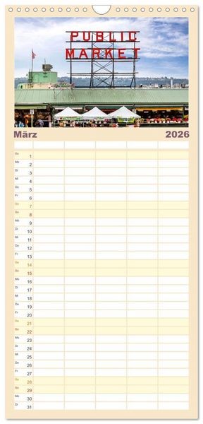 Produktbild: Familienplaner 2026 - SEATTLE Unvergessliche Tour durch die Stadt und das Umland mit 5 Spalten (Wandkalender, 21 x 45 cm) CALVENDO