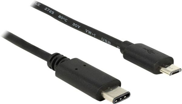 Delock USB-Kabel USB 2.0 USB-C® Stecker, USB-Micro-B Stecker 1.00m Schwarz 83602