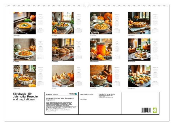 Produktbild: K&uuml;rbiszeit - Ein Jahr voller Rezepte und Inspirationen (Wandkalender 2026 DIN A2 quer), CALVENDO Monatskalender