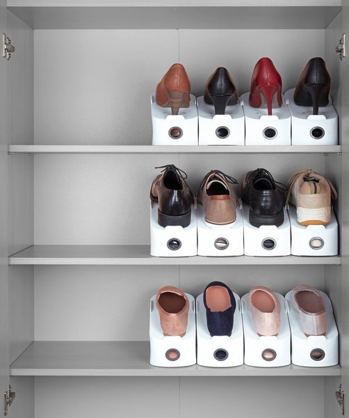 Produktbild: Schuhhalter Wei&szlig; 8er Set, platzsparend &uuml;bereinander stapelbar