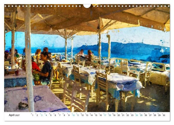 Produktbild: Urlaub auf Santorin - Gemalte Ansichten der Kykladeninsel (Wandkalender 2027 DIN A3 quer), CALVENDO Monatskalender