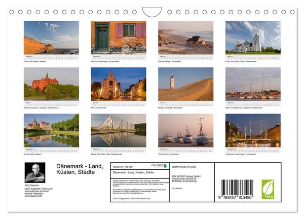 Produktbild: D&auml;nemark - Land, K&uuml;sten, St&auml;dte (Wandkalender 2026 DIN A4 quer), CALVENDO Monatskalender