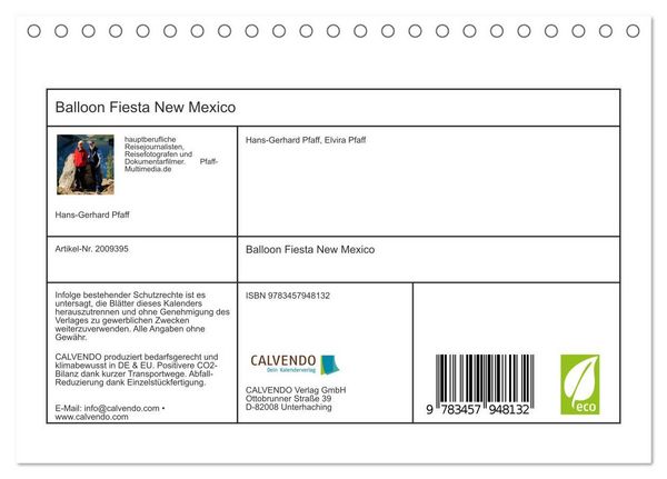 Produktbild: Balloon Fiesta New Mexico (Tischkalender 2026 DIN A5 quer), CALVENDO Monatskalender