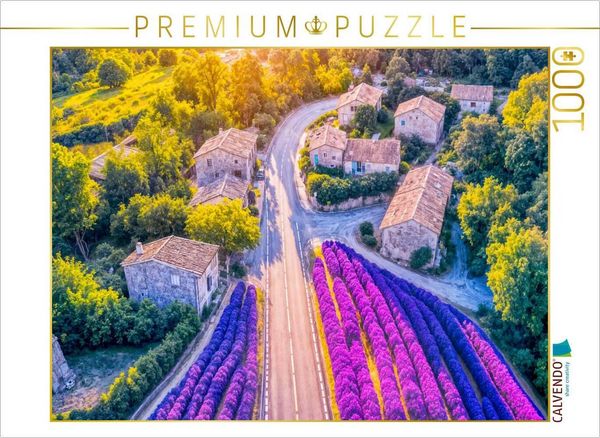 Produktbild: CALVENDO Puzzle Stra&szlig;e durch Lavendelfelder am Dorf | 1000 Teile Lege-Gr&ouml;&szlig;e 64x48cm Foto-Puzzle f&uuml;r gl&uuml;ckliche Stunden
