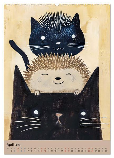 Produktbild: Lustige Katzen-Karikaturen - Minimalistischer Spa&szlig; mit Maus, Vogel und Co (Wandkalender 2026 DIN A2 hoch), CALVENDO Monatskalender