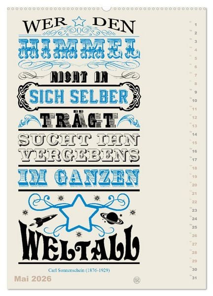 Produktbild: Die sch&ouml;nsten Lebensweisheiten Typo - Kalender (hochwertiger Premium Wandkalender 2026 DIN A2 hoch), Kunstdruck in Hochglanz