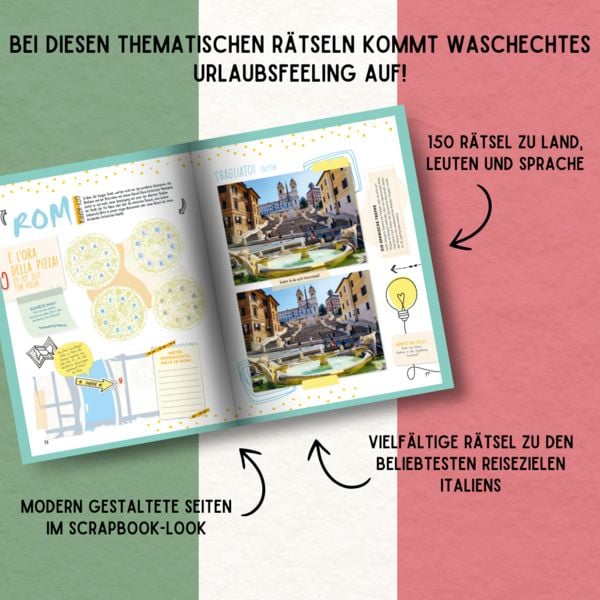 Produktbild: Urlaubsreise-R&auml;tselbuch Italien &ndash; Mit 150 R&auml;tseln zu Land, Leuten und Sprache