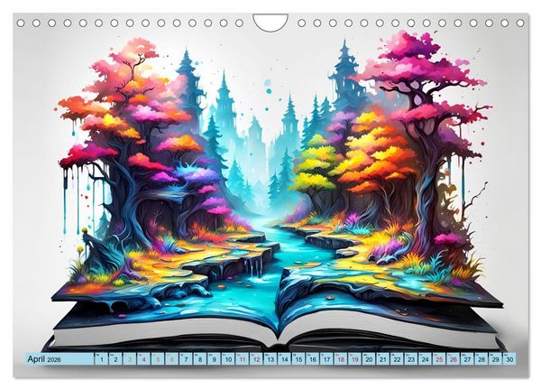 Produktbild: Bunte B&uuml;cherseiten (Wandkalender 2026 DIN A4 quer), CALVENDO Monatskalender