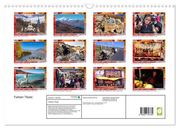 Produktbild: Farben Tibets (Wandkalender 2026 DIN A3 quer), CALVENDO Monatskalender