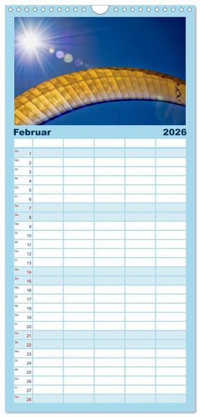 Produktbild: Familienplaner 2026 - Freiheit und Abenteuer - Paragliding mit 5 Spalten (Wandkalender, 21 x 45 cm) CALVENDO