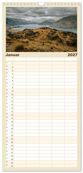 Produktbild: Familienplaner 2027 - Neuseeland - Landschaftstr&auml;ume mit 5 Spalten (Wandkalender, 21 x 45 cm) CALVENDO