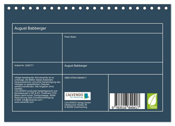 Produktbild: August Babberger (Tischkalender 2027 DIN A5 quer), CALVENDO Monatskalender