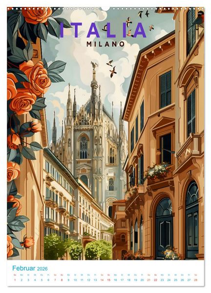 Produktbild: Italien - Old School Poster Style (Wandkalender 2026 DIN A2 hoch), CALVENDO Monatskalender