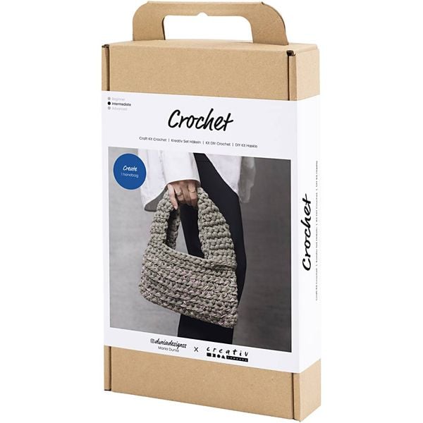 Produktbild: Creativ Company DIY Sets Stricken & H&auml;keln Kreativ Set H&auml;keln, Olivgr&uuml;n, , Grob geh&auml;kelte Tasche, Kreativ Box