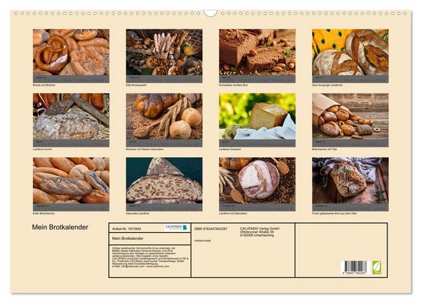 Produktbild: Mein Brotkalender (Wandkalender 2026 DIN A2 quer), CALVENDO Monatskalender