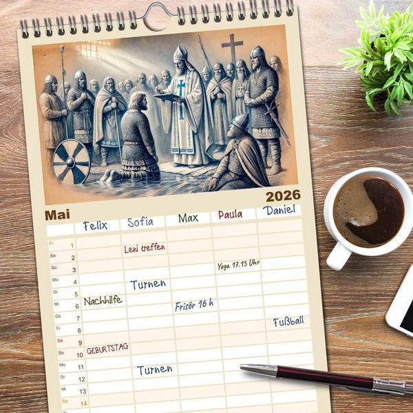 Produktbild: Familienplaner 2026 - Die Wikingerzeit - Helden, K&ouml;nige und Entdeckungen mit 5 Spalten (Wandkalender, 21 x 45 cm) CALVENDO